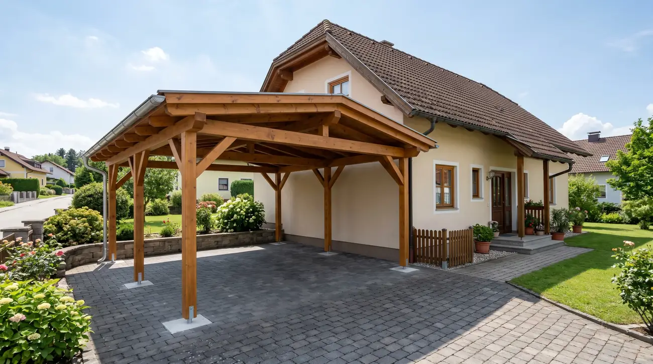 1980er-Wohnhaus mit neuem Holz-Carport