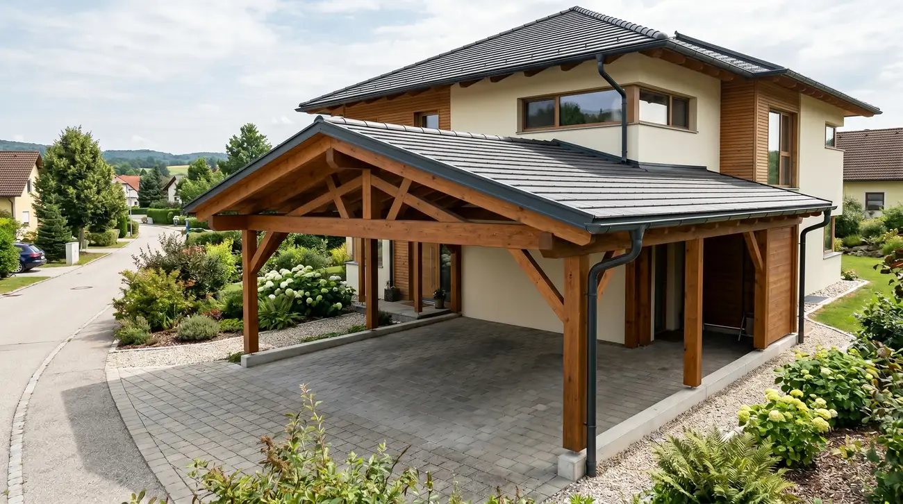 L-förmiger Carport an Eckgrundstück