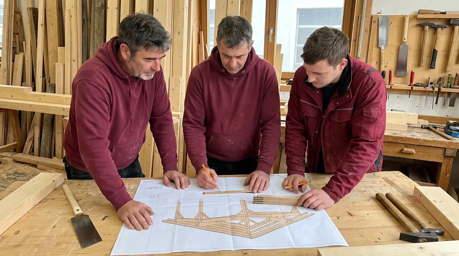 M&P-Team am Plantisch in der Werkstatt